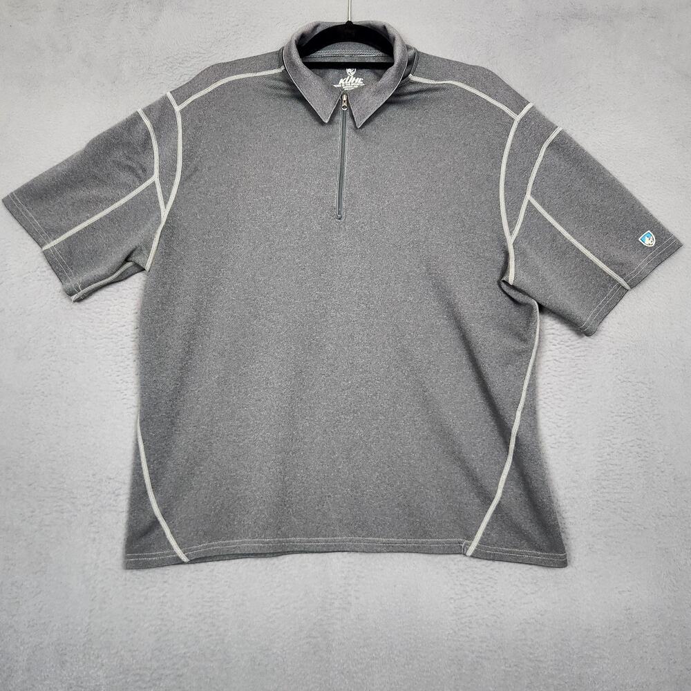 Kuhl Polo Shirt Mens XL Gray 1/4 Zip Coffeenna Short Sleeve Hiking Performance